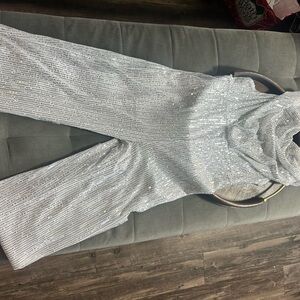Sparkling Silver Sequin Jumpsuit